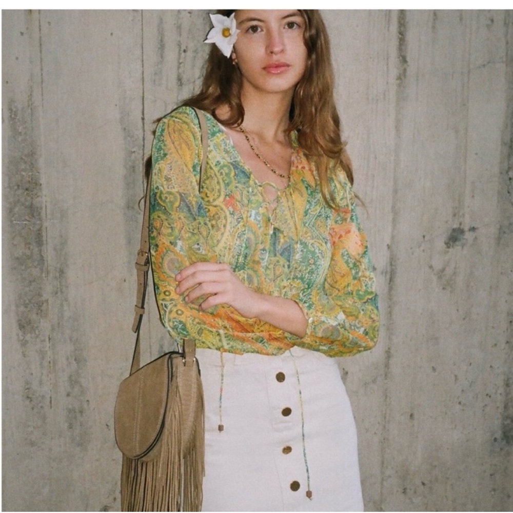 Zara Terez Green and Yellow Paisley Blouse